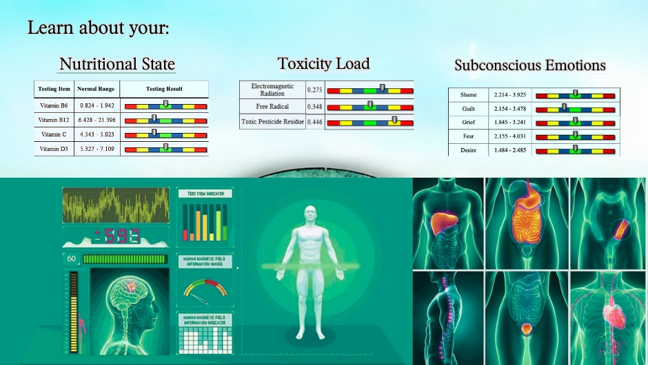 Santiago Rafael performing a healthy resonance analysis using biofeedback technology